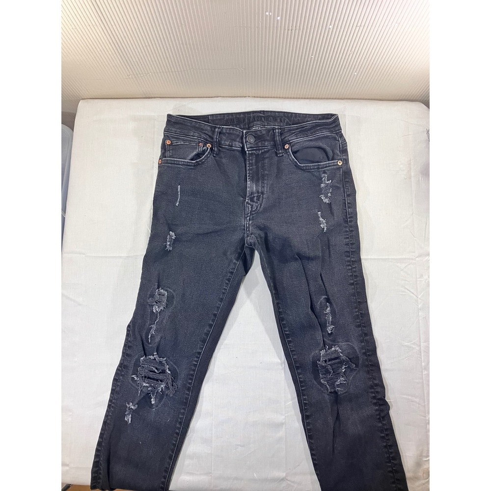 American‎ Eagle Outfitters Men's 32x34 Black Distressed Stacked Skinny Jeans